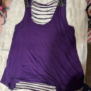 Bebe Purple Embellished Cut Out Sleeveless Tank Top